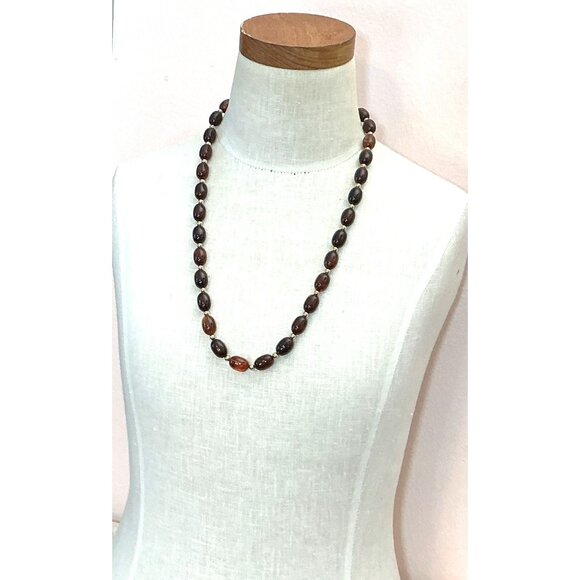 Brown Tone Resin Bead Necklace - Picture 6 of 7